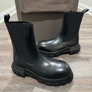Rick Owens Beatle Bozo Tractor Black Leather Chelsea Platform Boots